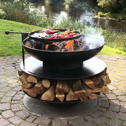 Firepits UK Ring of Logs 90cm Fire Pit with Swing Arm BBQ Rack